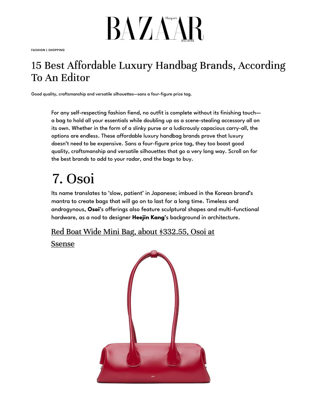 HARPER'S BAZAAR SINGAPORE MARCH / BOAT WIDE MINI [RED]