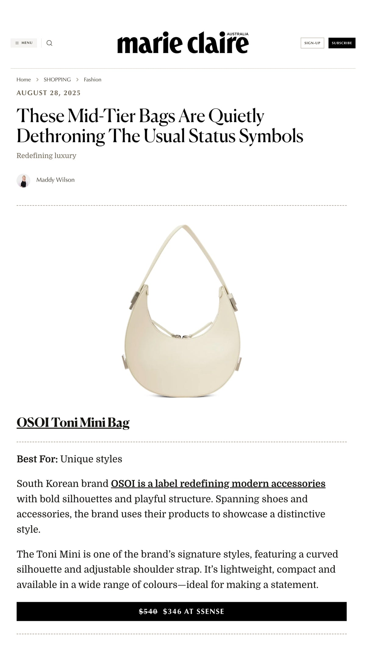 MARIE CLAIRE AUGUST / TONI MINI [CREAM]