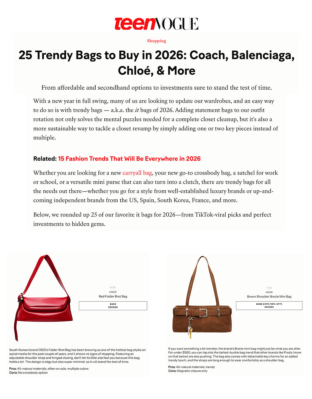 teen VOGUE FEBRUARY/ 25 TRENDY BAG TO BUY IN 2026