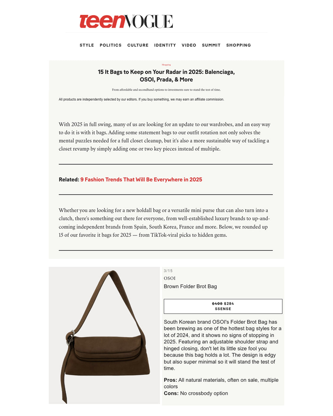 TEEN VOGUE JANUARY / FOLDER BROT [NUBUCK BROWN]