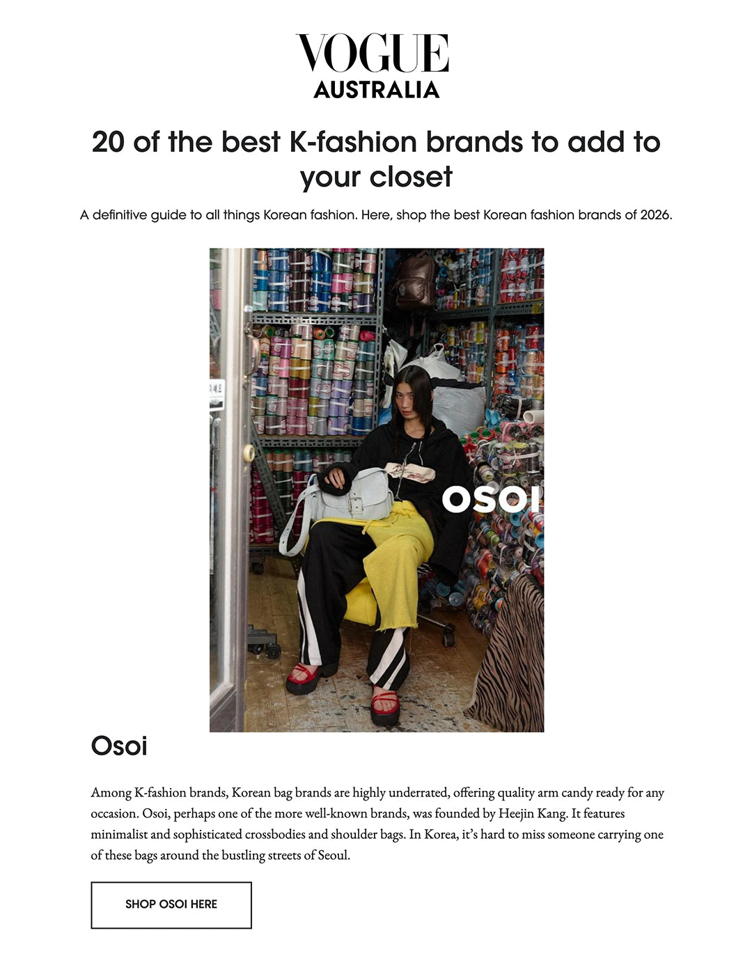 VOGUE AUSTRALIA JANUARY / 20 OF THE BEST K-FASHION BRANDS TO ADD TO YOUR CLOSET